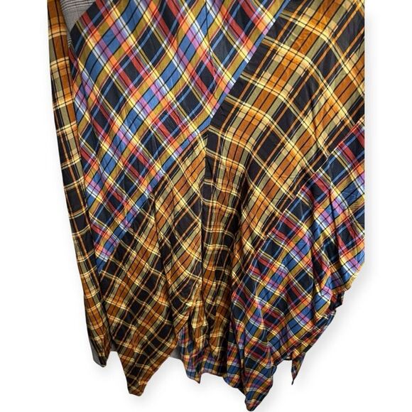 Anthropologie Maeve Plaid Patchwork Strapless Asymmetrical Midi Handkerchief Dre - Picture 8 of 11